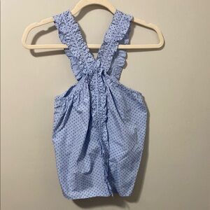 Waverly Grey Blue Polka Dot Ruffled Top